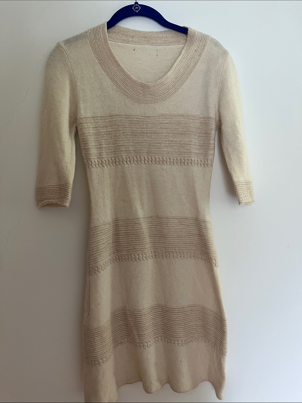 Cream Knit Short-Sleeve Sweater Dress
